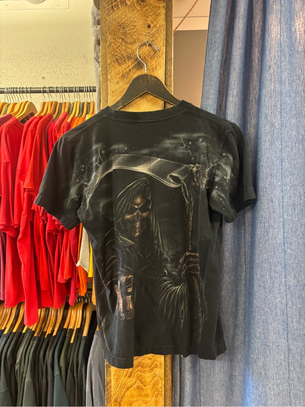 Vintage all over print Graphic Black Grim Reaper Short Sleeve Tee - Picture 2 of 2